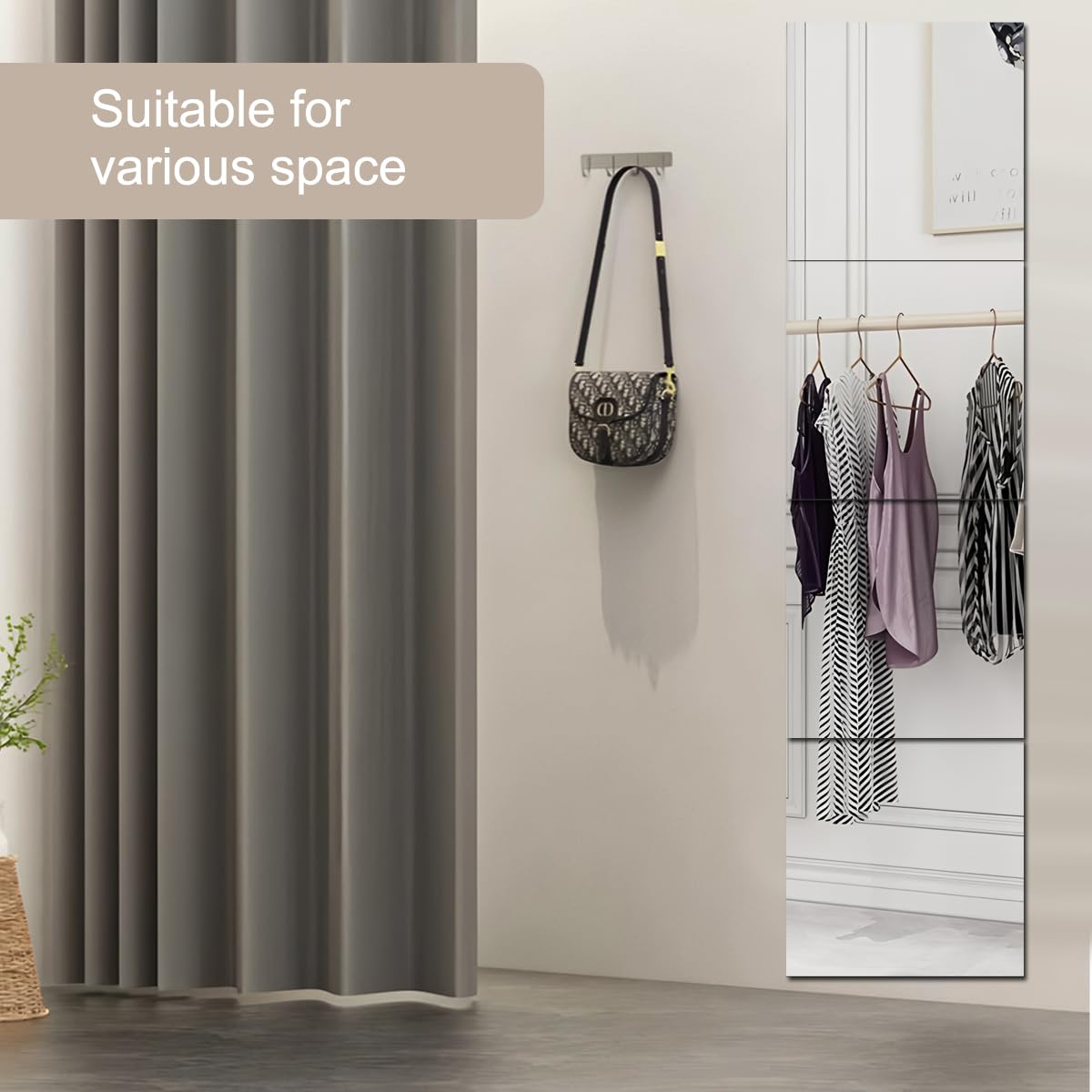 4 adesivi a specchio in acrilico a tutta lunghezza per pareti, 35 x 35 cm, piastrelle a specchio HD senza vetro, sicure e infrangibili, da montare a parete, specchio adesivo per trucco, casa