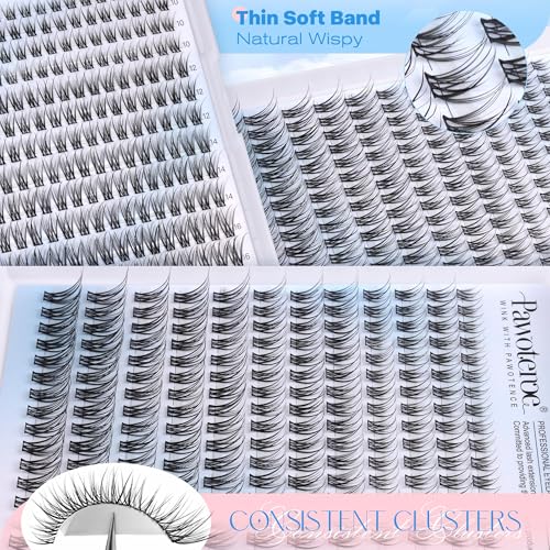 Image of Pawotence Lash Clusters Kit Wispy Lash Extension Kit Natural 180pcs Cluster Eyelash Extensions Kit Individual Lashes 8-16mm Eyelash Clusters Kit with Lash Cluster Bond Seal and Lash Tweezers