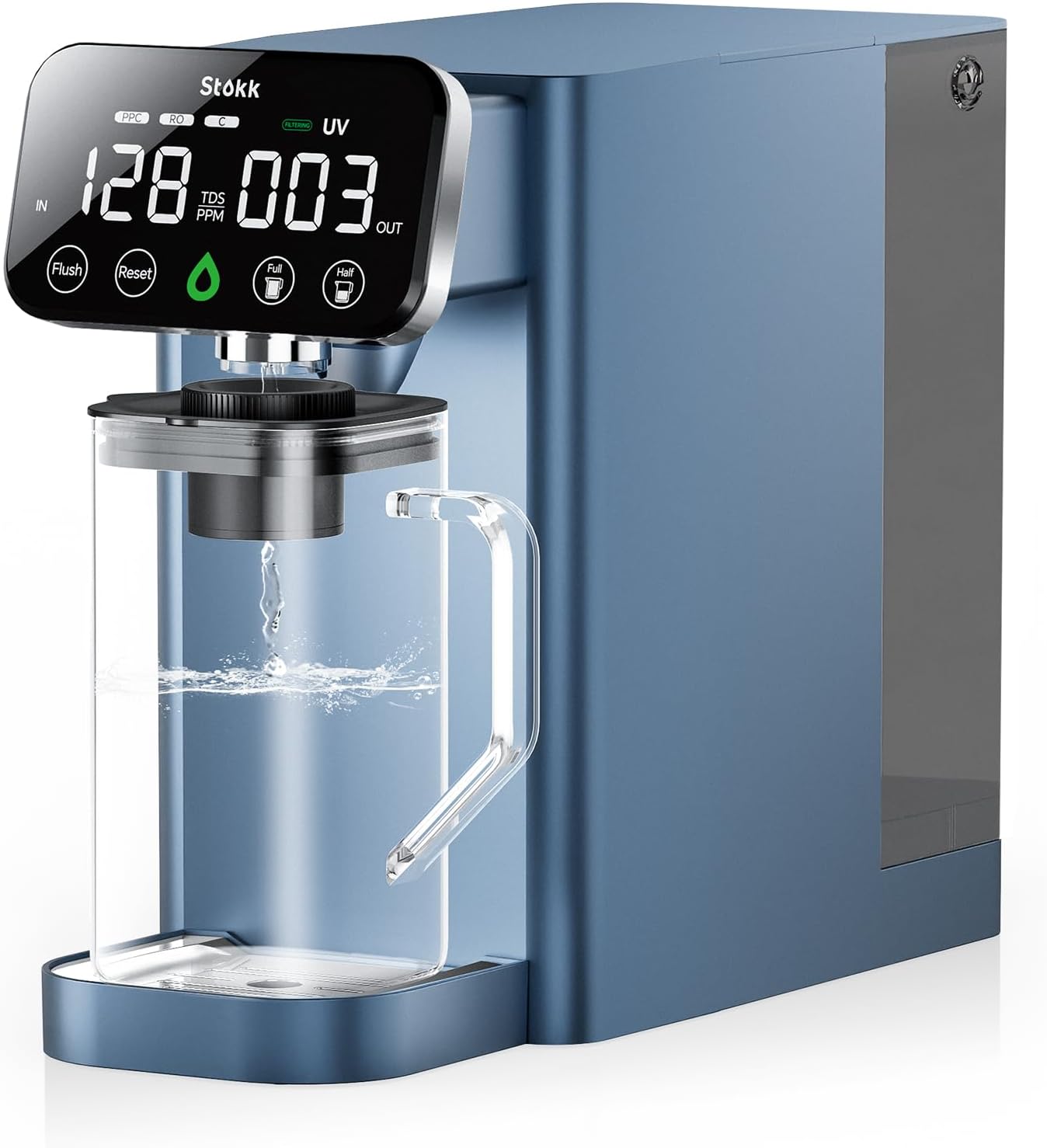 Stokk T1 Lite UV Reverse Osmosis Water Filter Countertop, Reverse Osmosis System with Carafe Alkaline Boost, 6-Stage RO Water Filtration System, NSF/ANSI 58&372, Reduce TDS PFAS Water Purifier (Blue)
