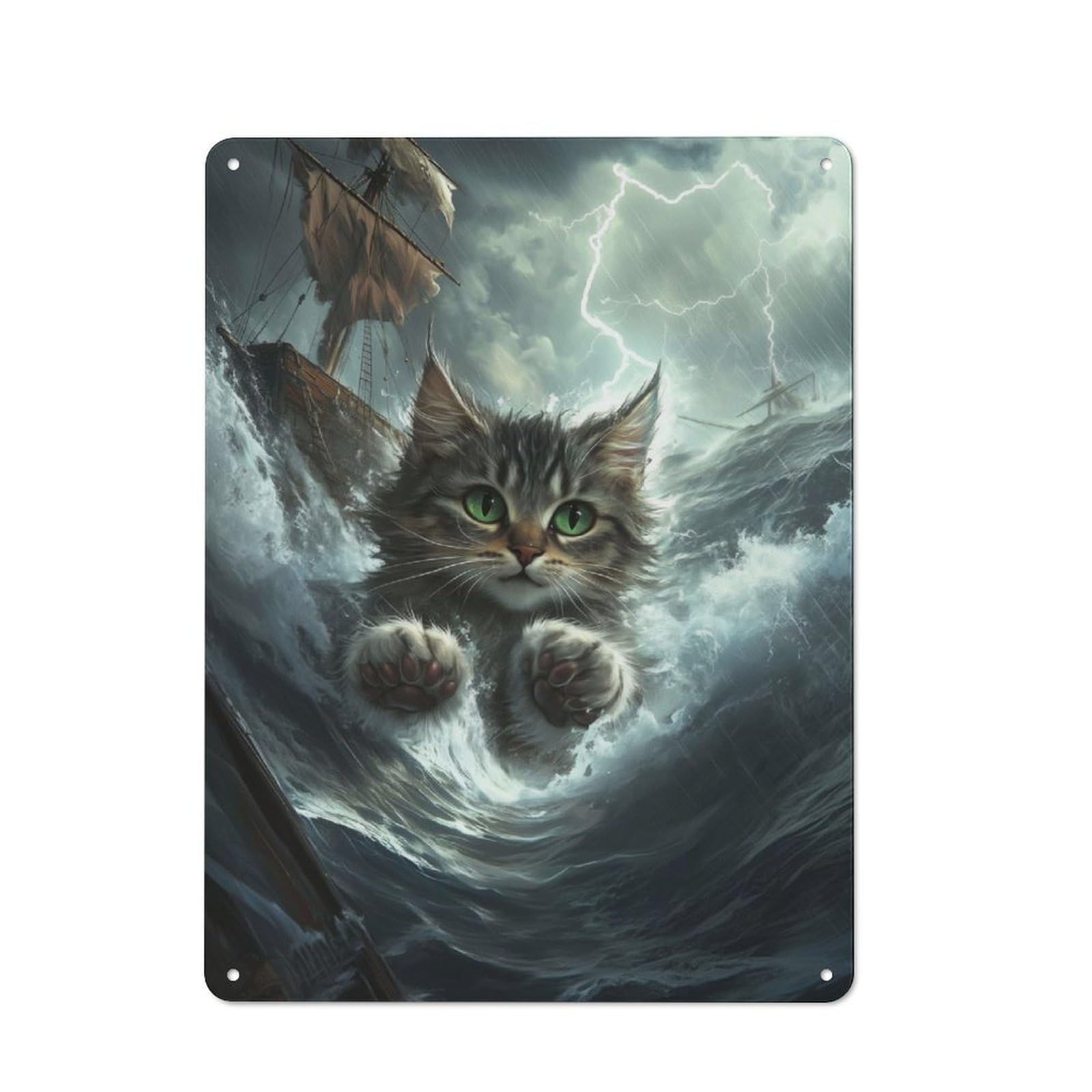Junmoney Monster Cat In The Sea Retro Metal Plaque 40X30cm For Dining Room Or Kitchen, For Home Interiors, Feature Walls And Decorative Displays