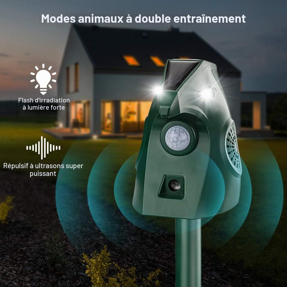 Répulsif Chat Extérieur, Repulsif Ultrason Chat Solaire Ultrason Anti Chat Chien, Charge de Solaire USB, Répulsif Chat Chien Jardin pour Chats, Oiseaux, Renard, Souris et Rat, Pigeon, Lapin