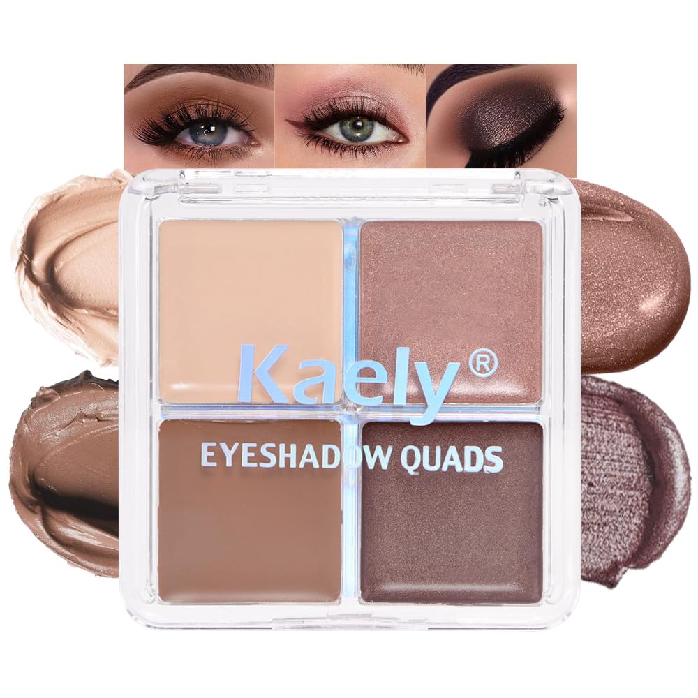 Kaely Cream Eyeshadow Quad, Nude Brown Matte Shimmer Eyeshadow Palette Makeup, Neutral Eye Shadow Palette for Older Women Pigmented Waterproof,