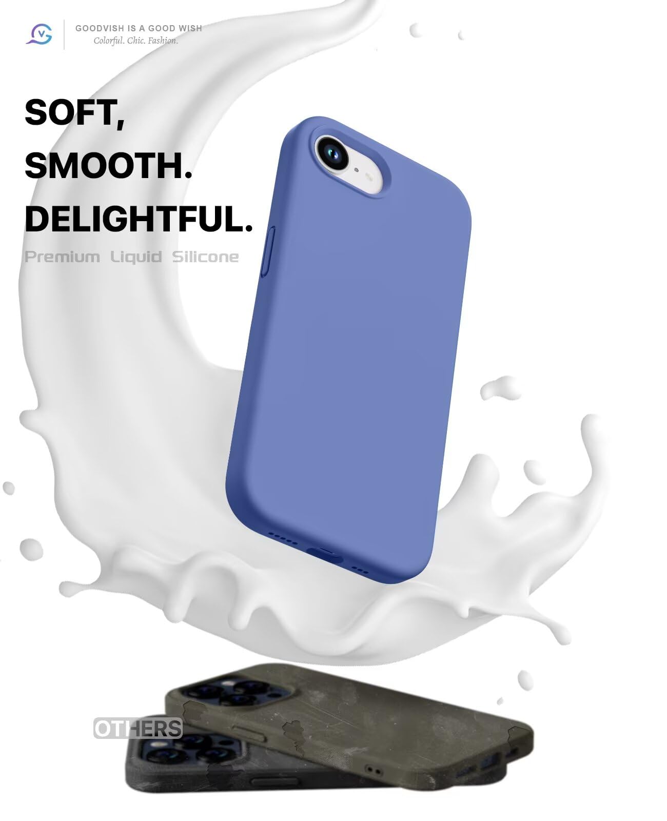 GOODVISH 3 in 1 Silicone Cover per iPhone 16e 6.1", Custodia con 2 Pellicola Vetro Temperato [Protezione Fotocamera] Protezione Anticaduta Case per Cellulare Antiurto Resistente, Blu