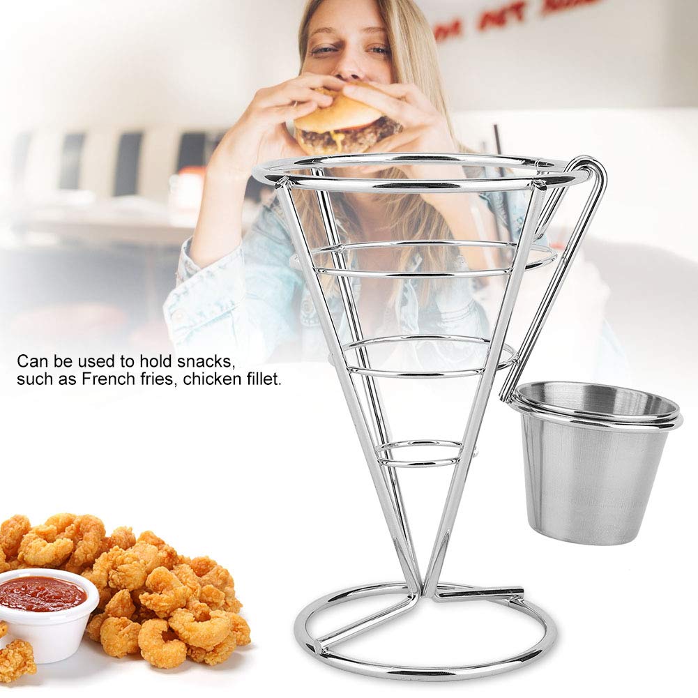 Natudeco French Fries Stand Fry Serving Cone Basket Cone French Fries Holder Snacks Display Cone with Sauce Cup for Kitchen Restaurant Party (1 Cup)