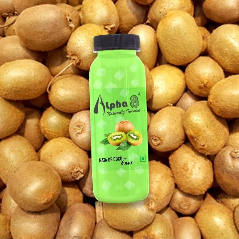Image of ALPHA 8 FRUIT Juice with NATA De Coco Coconut Cubes Natural Energizer & Immunity Booster, Healthy Juice, High Fiber, Real Natural Taste(Kiwi Juice, Pack of 24)