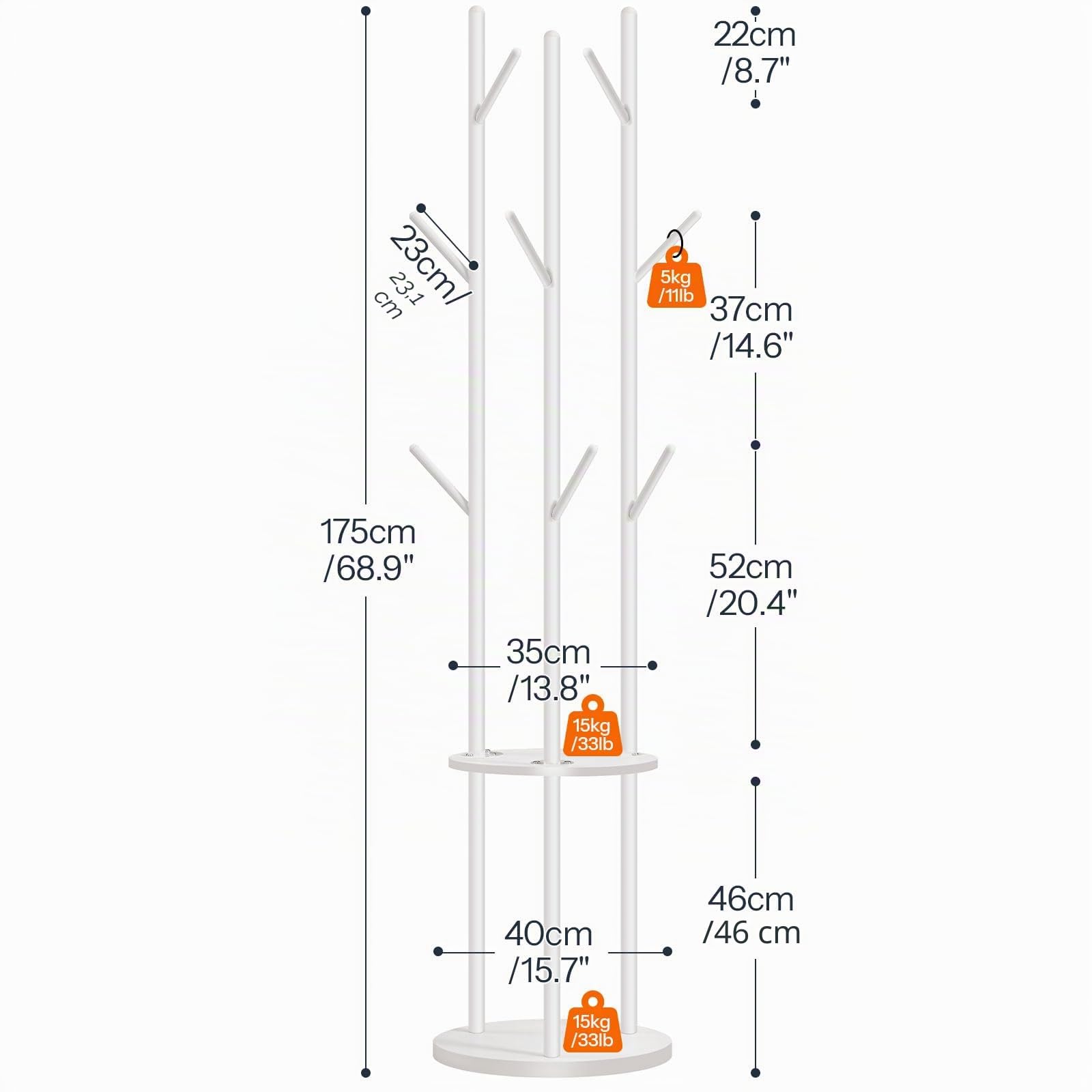 HOOBRO Appendiabiti da Ingresso, Attaccapanni da Terra, Portabiti con 8 Ganci e Scaffale a 2 Ripiani, per Vestiti, Cappelli, Borse, Sciarpe, Stile Industriale, per Corridoio, Entrata, Bianco EWT33YM01