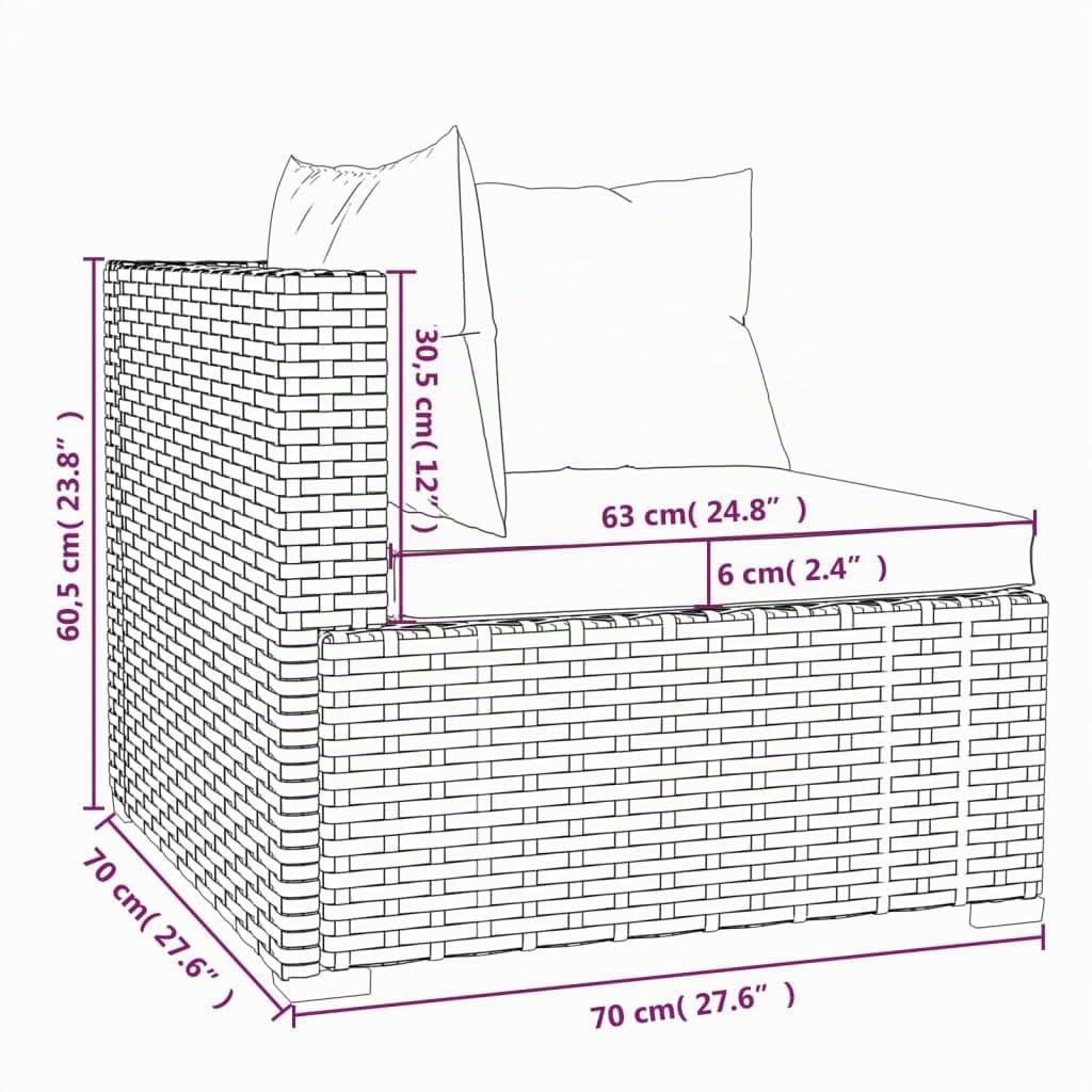 vidaXL Divano a 3 Posti con Cuscini in Polyrattan Marrone
