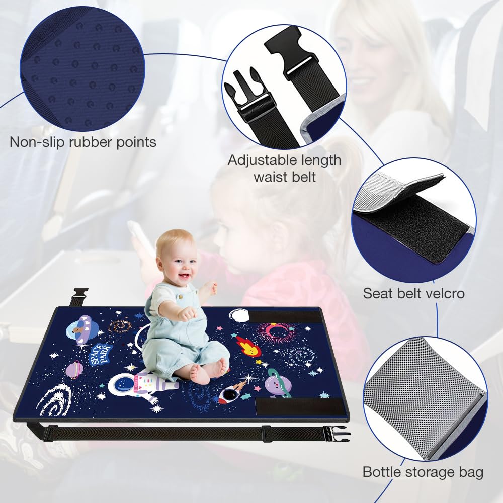 Letto a forma di aeroplano, letto per bambini, con design antiscivolo e adesivi, letto per bambini, estensore per sedile aereo, essenziale da viaggio per bambini (blu)