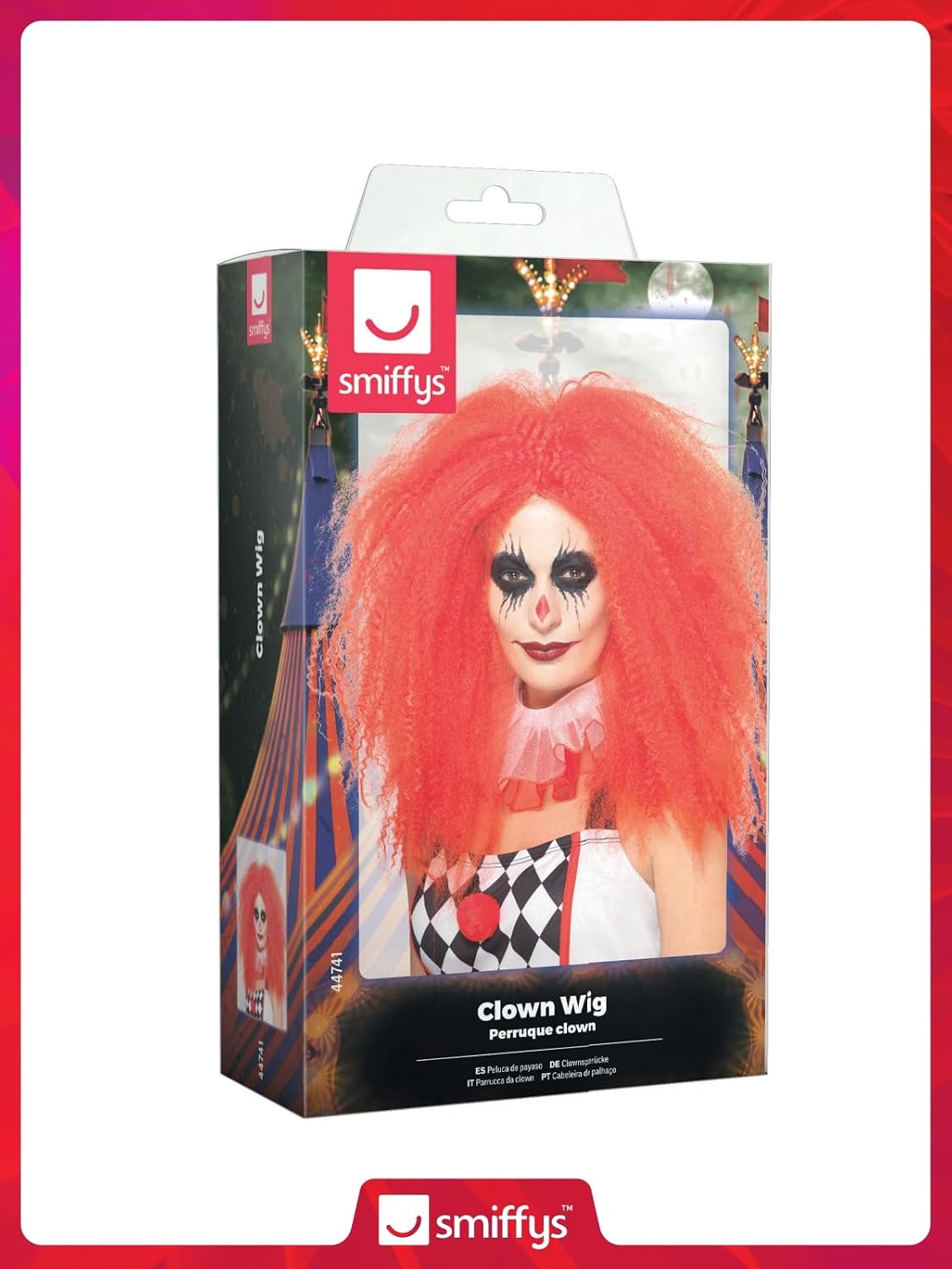 Smiffys Clown Wig, Crimped Red