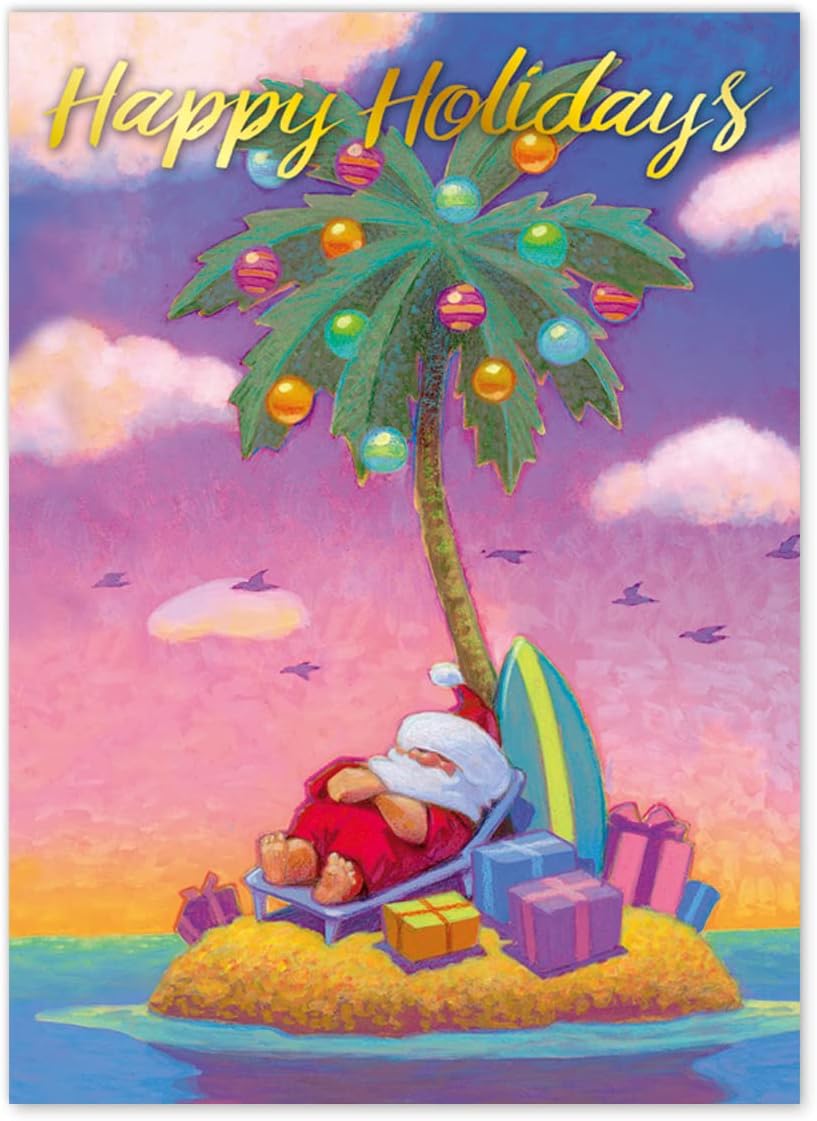 Island Heritage Boxed Hawaiian Christmas Cards - Santa's Island Getaway II - 12 cards & 13 envelopes