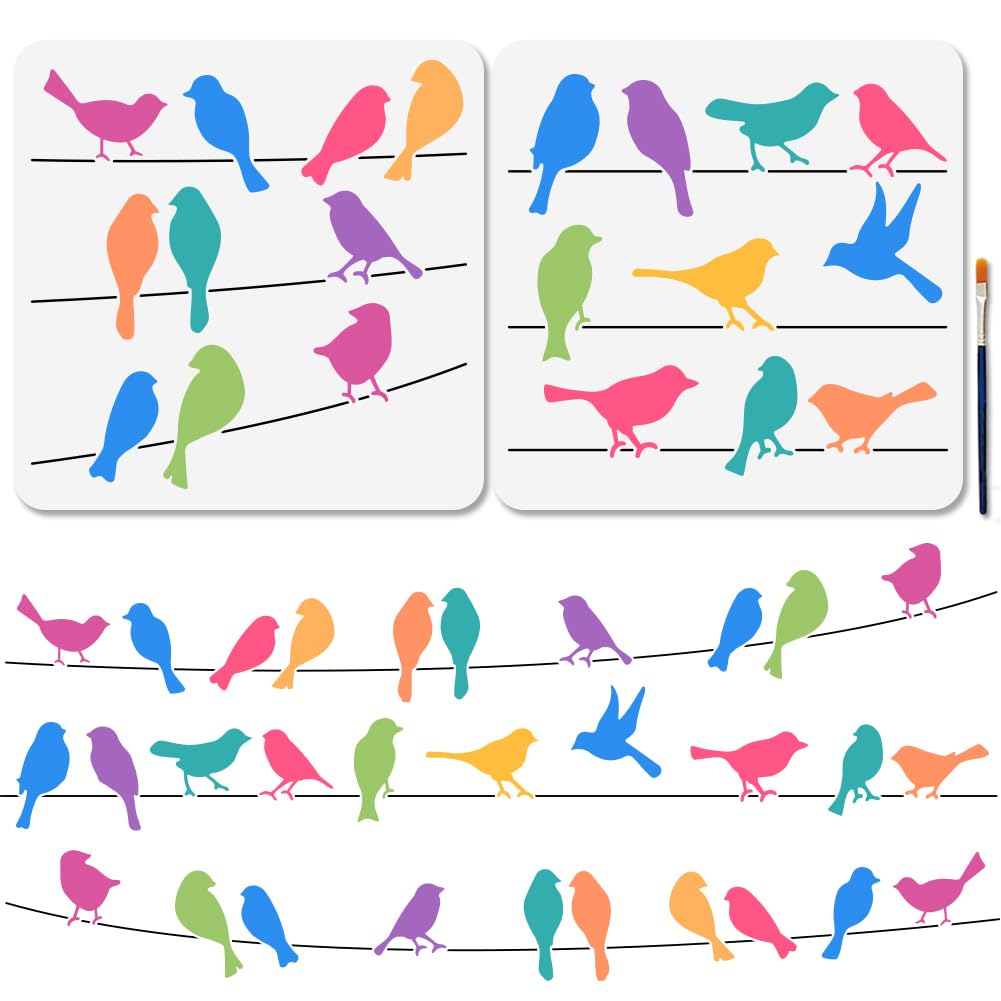 Pochoir oiseaux silhouettes 30x30cm pour peinture bois scrapbooking et bricolage