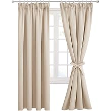 Hiasan Pencil Pleat Blackout Thermal Insulated Curtains, Bedroom and Living Room with Tiebacks, Energy Saving and Noise Reducing, 2 Panels, 46 x 72 Inch, Beige