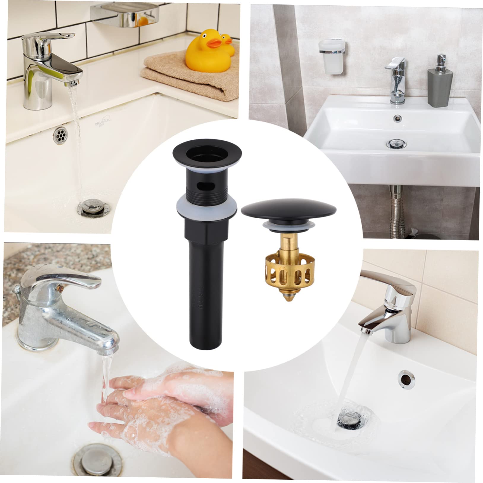 Tapón de Fregadero de Rebote de Acero Inoxidable y Cobre Negro | 1 Pieza, Recoge Residuos y Filtra Restos, Instalación Sencilla, para Lavabo de Baño Rebose