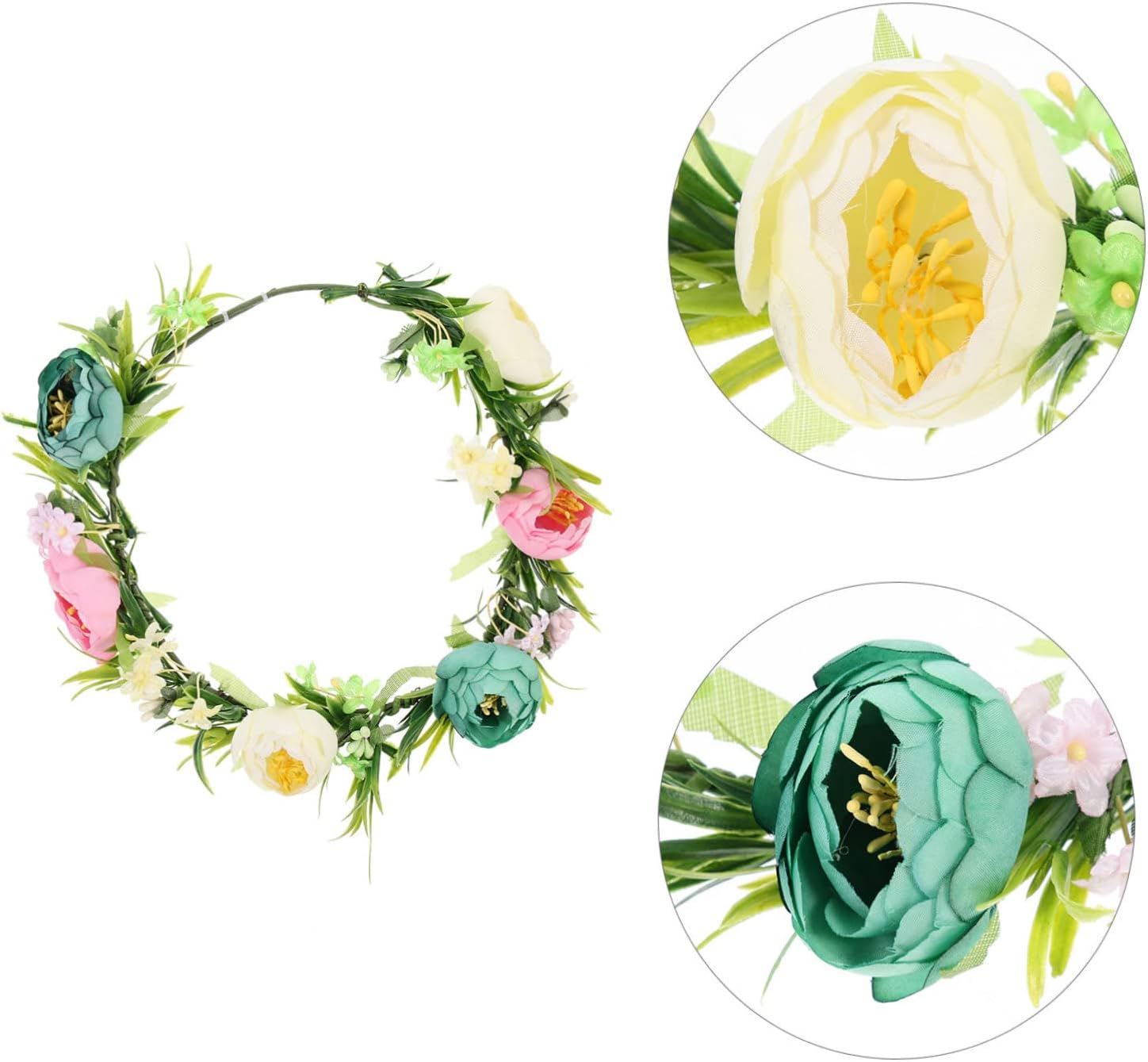 3個の人工バラの花輪、フェイクローズ、ハワイアンヘッドバンド、女性用ヘアアクセサリー、ハワイヘアリース、花輪ヘッドバンド、レディース