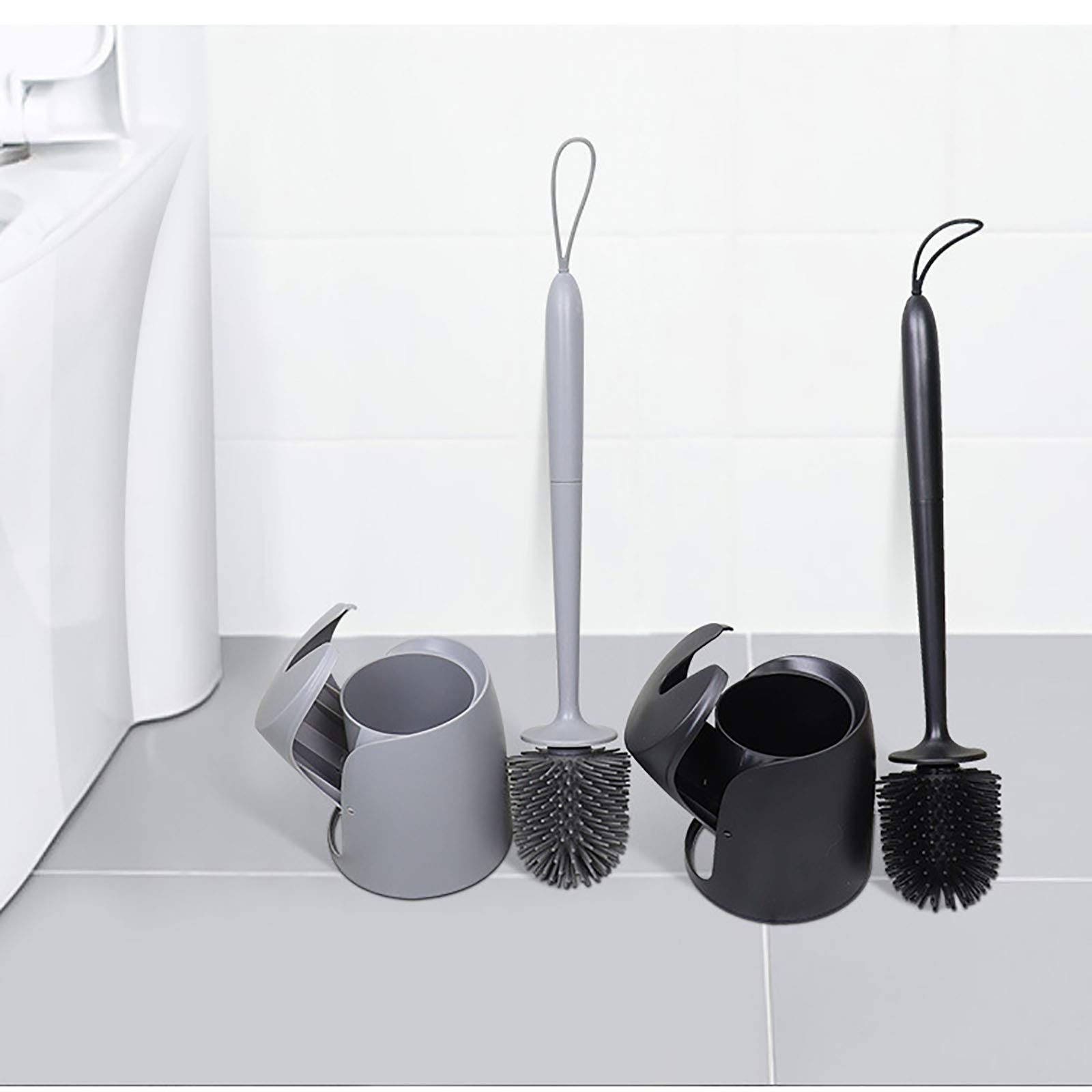 Portaspazzole per WC, Set di spazzole per la Schiena, setole morbide Senza Angolo Morto, Spazzola per la Pulizia del WC con setole in Silicone, Manico Lungo e setole robuste per la Pulizia d