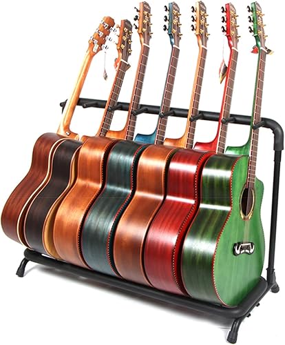 Miniatura 8 de Rosefinch Soporte para guitarra Multi 7 - Estante de exhibición universal plegable - Soporte de guitarra portátil negro con acolchado de goma
