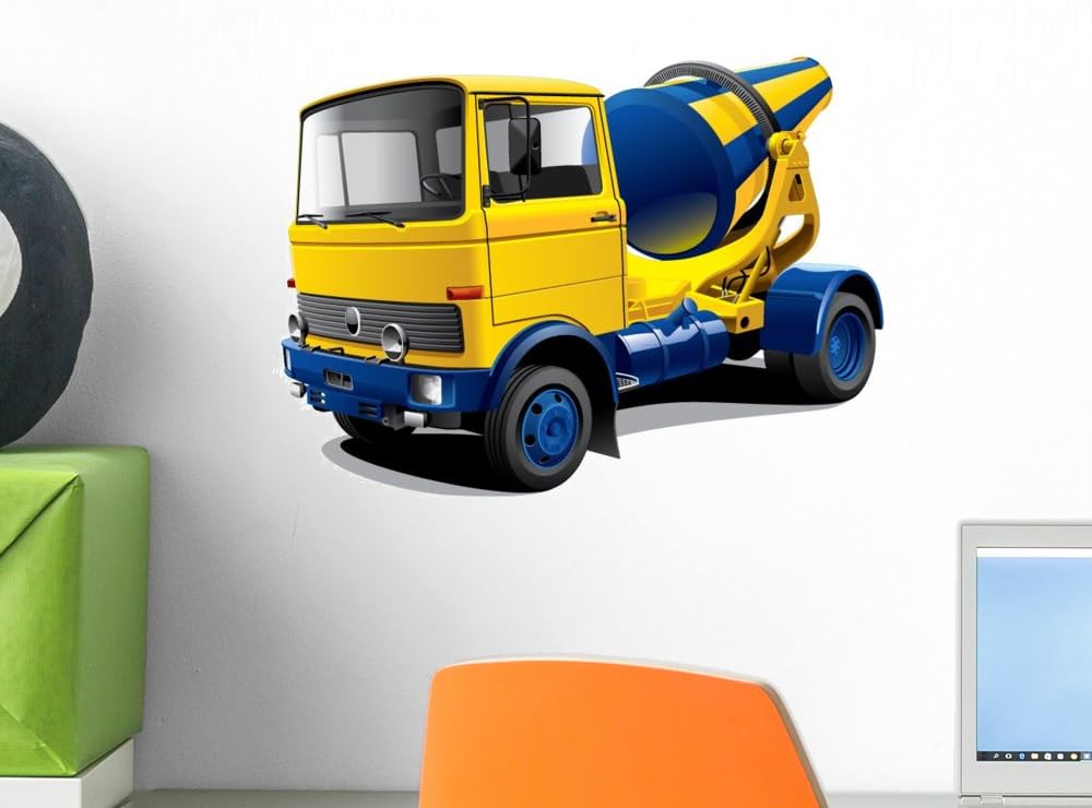 Wallmonkeys Yellow and Blue Cement Wall Decal Peel and Stick Graphic (48 in W x 34 in H) WM115475
