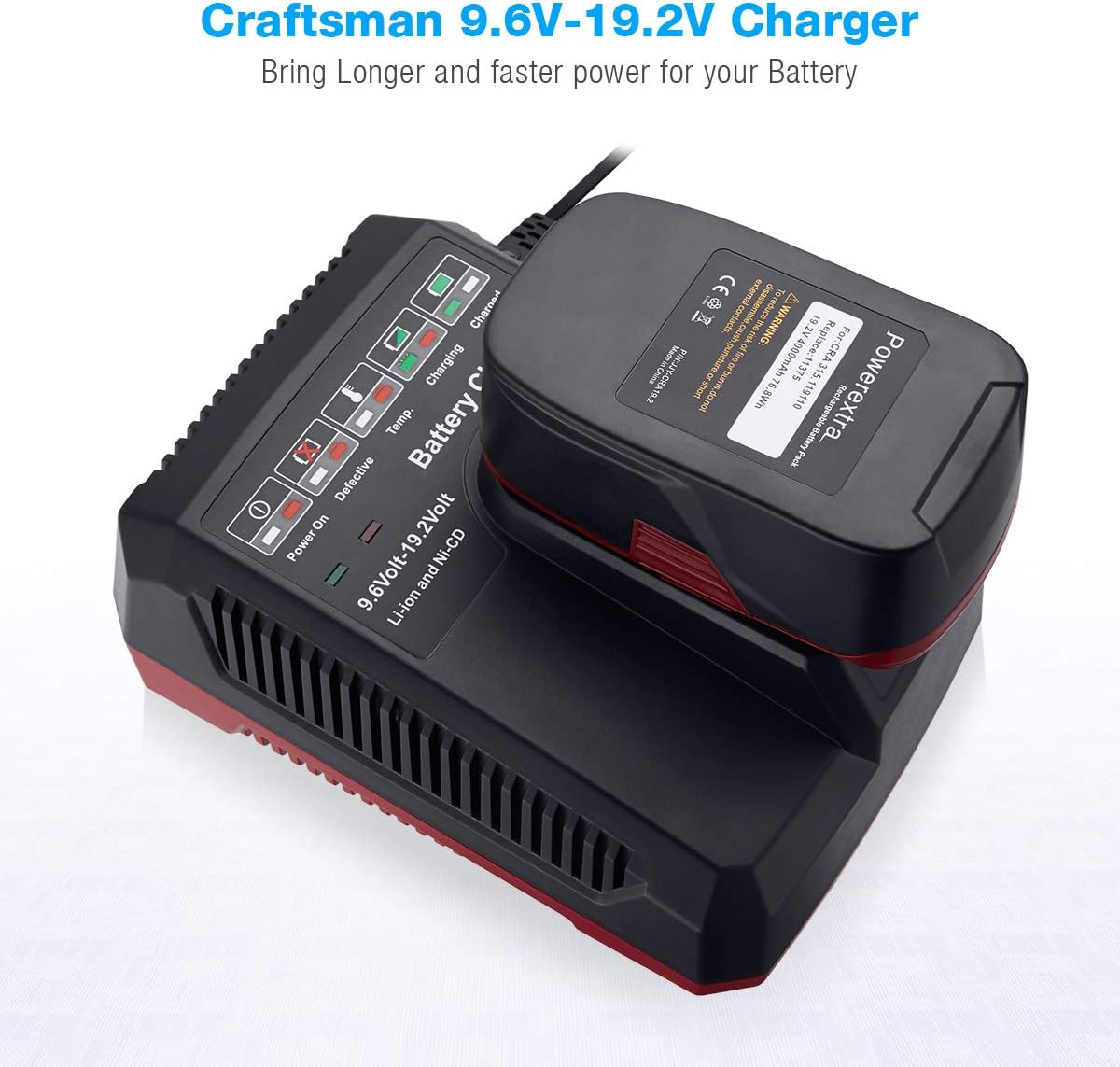 Powerextra 19.2V Battery Charger for Craftsman 19.2 Volt Lithium NiCD NiMH C3 DieHard XCP 1425301 1323903 130279005 11375 11376 315.PP2011
