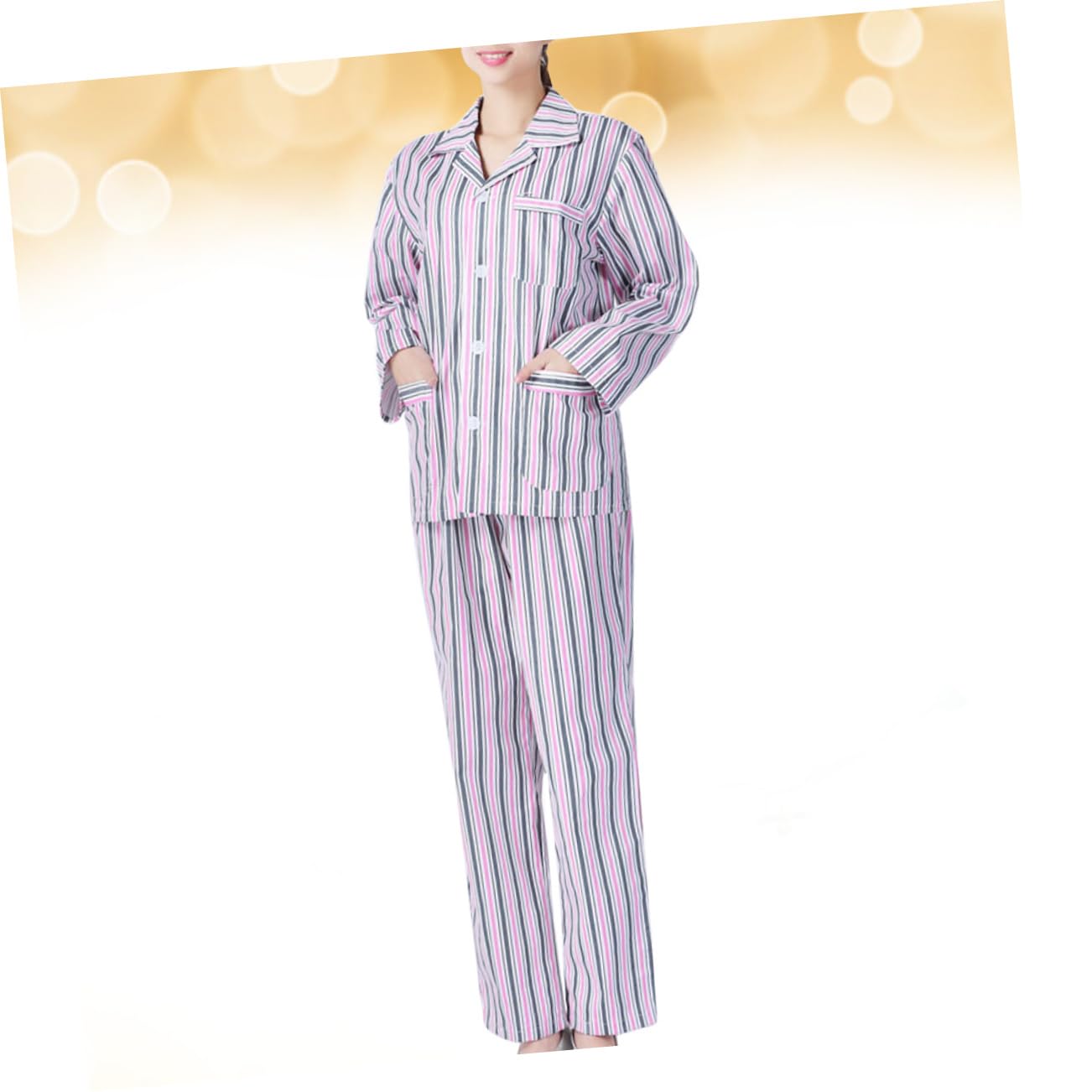 Beaupretty Pijama para Adulto Algodón Cómodo Manga Larga Hospital Ropa para Pacientes Rayas Azul Blanco