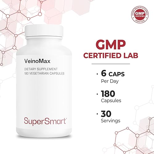 Miniatura 4 de SuperSmart - VeinoMax (complejo avanzado) - con diosmina, hesperidina, castaño de indias, vitexina - Suplemento para venas | Sin OMG y sin gluten -