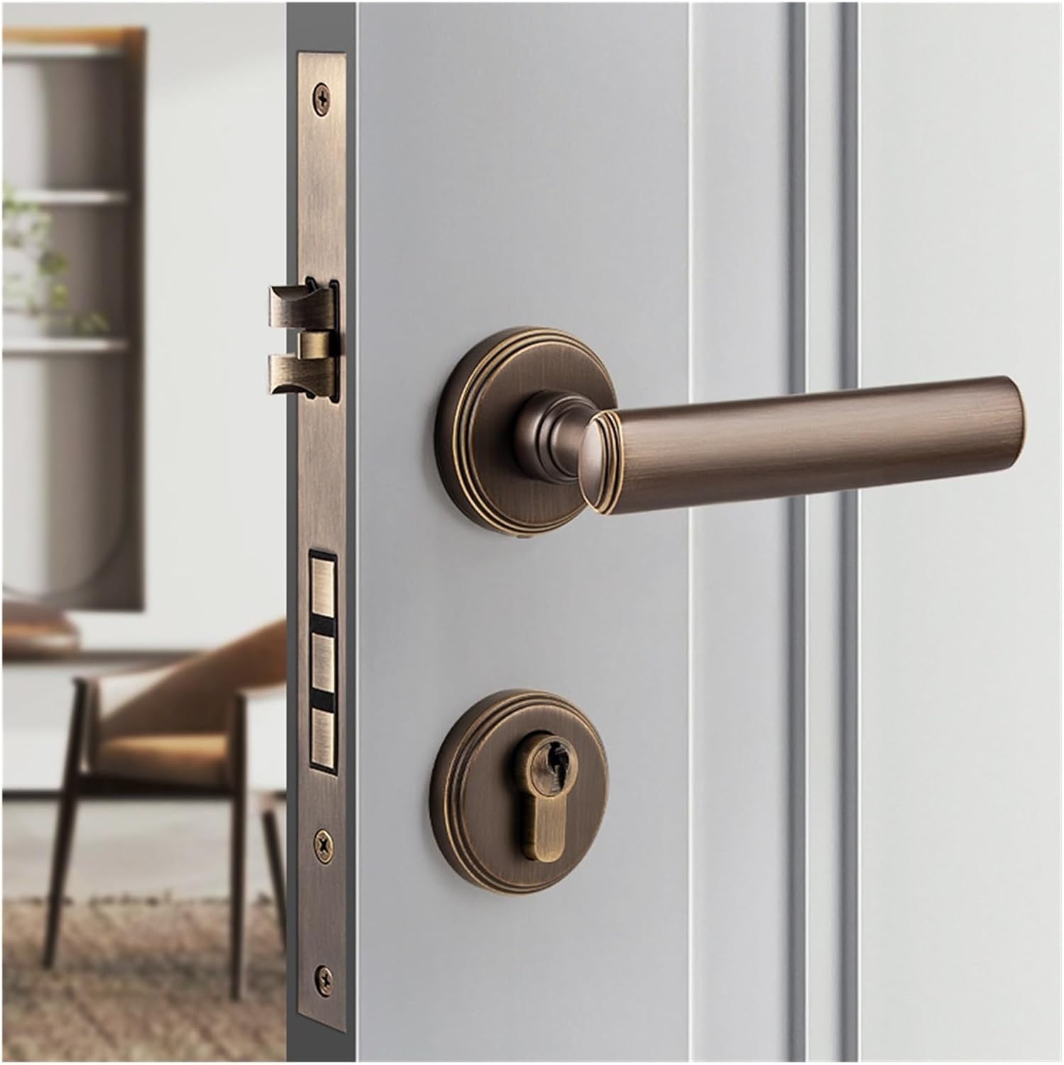 Solid Pure Copper Bedroom Door Lock Silent Indoor Room Wooden Door Split Golden Door Handle Copper Door Lock(PVD Bright Gold Magnetic Model)