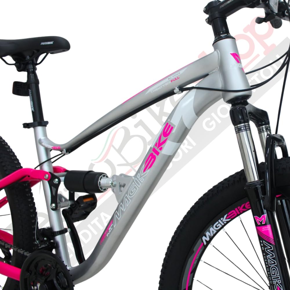 Tecnobike Shop Magik Bike MTB Twenty Six Full 26" Bicicletta Ragazza Cambio 21 Velocità, Freni a Disco, Doppia Sospensione, Cerchi Alluminio, Mountain Bike 26 Pollici