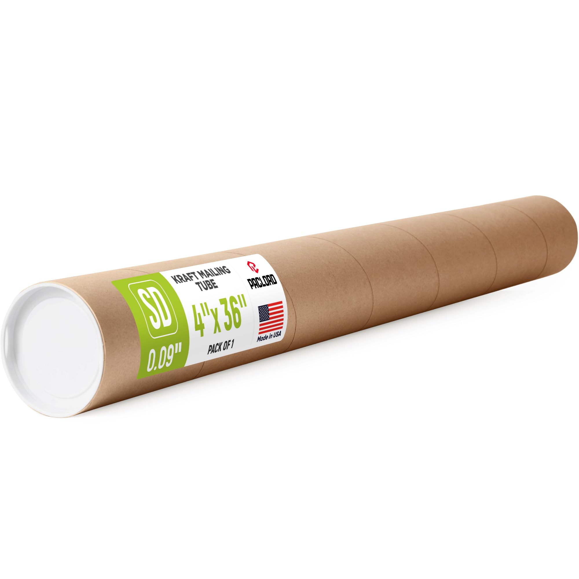 Paclord 4" x 36" Reinforced Kraft Paper Mailing Tube (Pack of 1) with 2 Caps