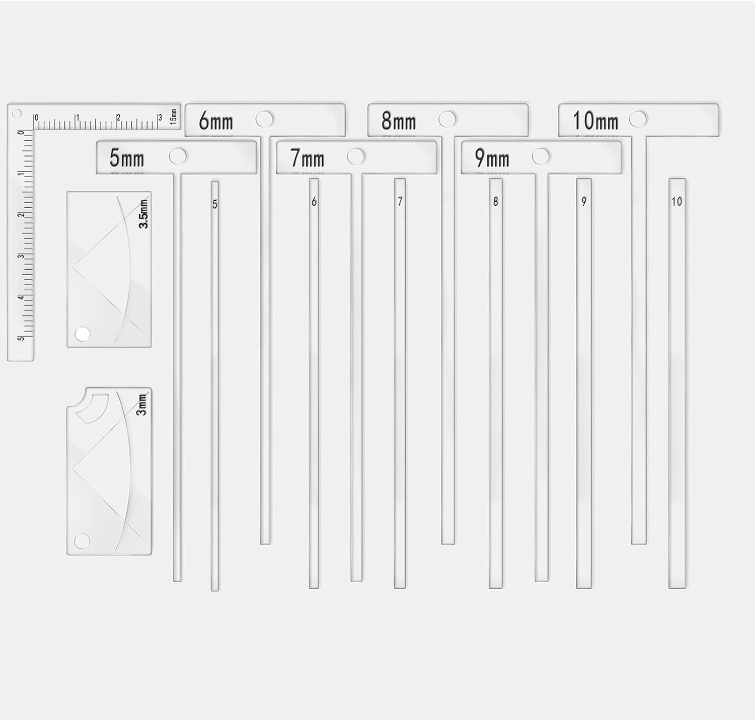 15-Piece Book Binding Ruler Set, Includes T-Shaped, Cutting Angle, and L Rulers, Acrylic Material