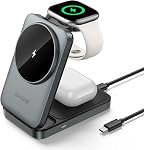 Lamicall Compact 3 en 1 Station de recharge pour Apple - Chargeur sans fil portable pour Safe Mag pliable, Support magnétique pour téléphones intelligents, Table de nuit de voyage pour iPhone 17, 16, 15, 14, Montre Apple, AirPods
