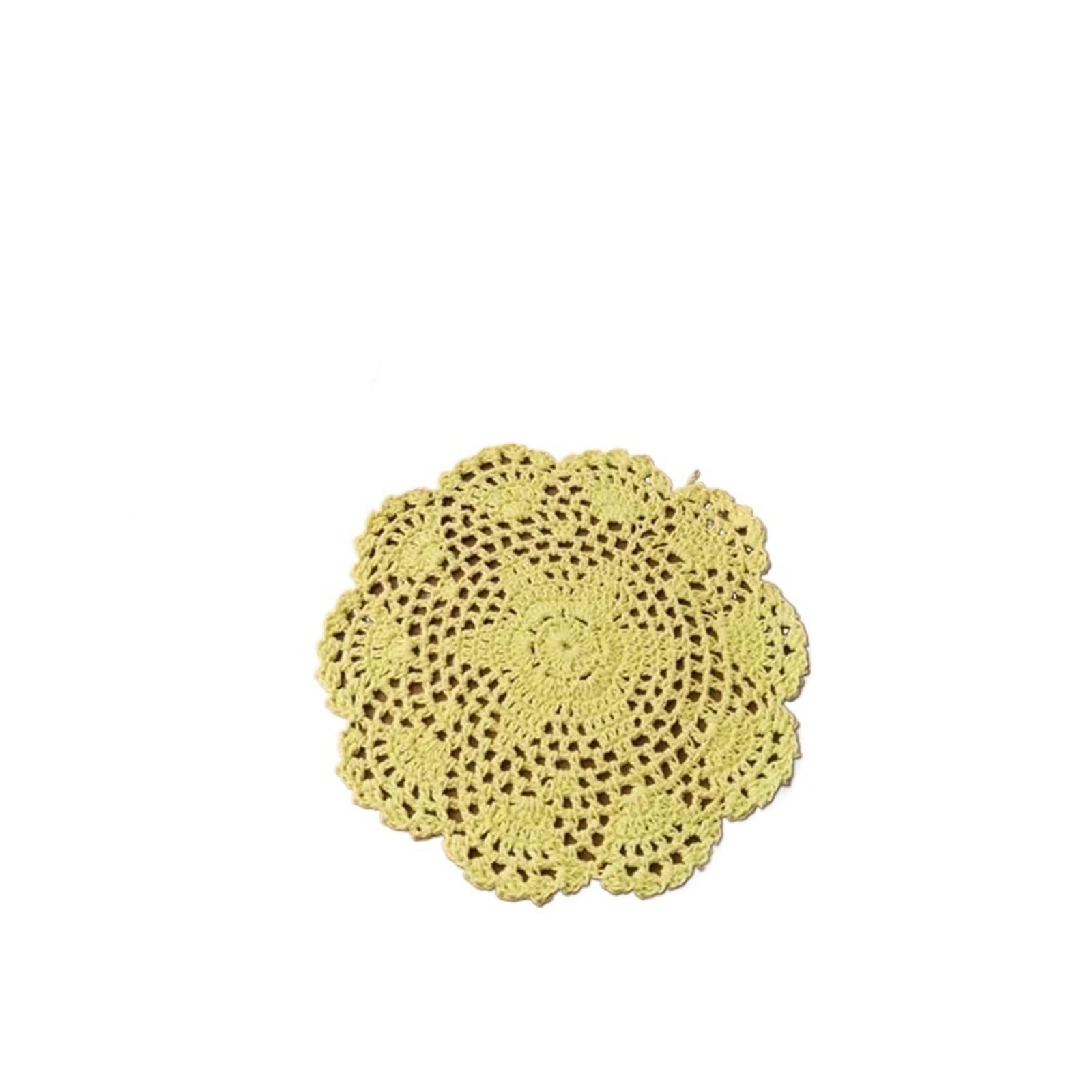 Lace Coasters Cotton Round Placemat Cup Coaster White Flower Lace Embroidery Table Mat Crochet Tea Coffee Doily Drink Pad Home Decor(Yellow2)