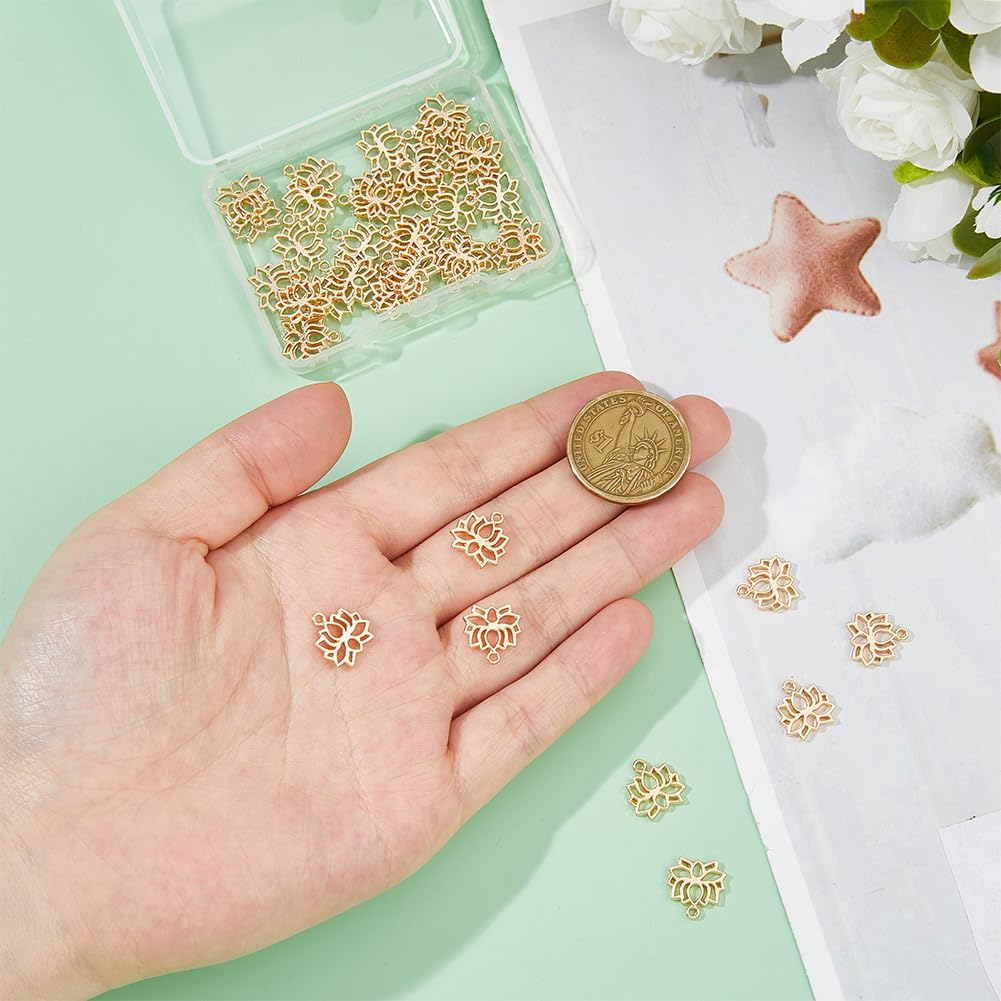 40Pcs Lotus Flower Charms 14K Gold Plated Yoga Hollow Lotus Charm Alloy Cut Dangle Flower Pendants for Necklace Earrings Bracelets Jewelry Making DIY Crafts - Image 3