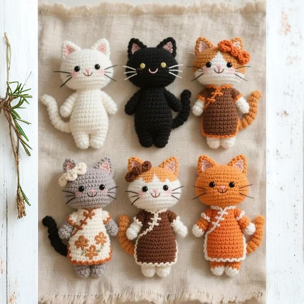 Amazon.co.jp: WNRJ 6 点セット 手編み DIY キット 猫 キーホルダー