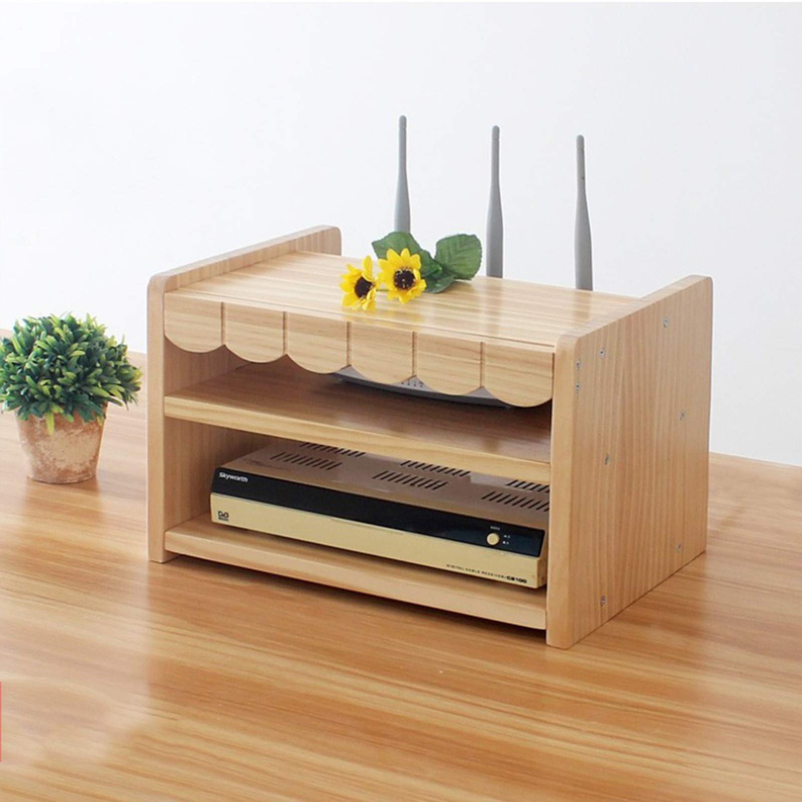 Router Aufbewahrungsbox – Massivholz TV Set-Top-Box Rack, Desktop-Regal für Kabelboxen, WLAN-Router, Fernbedienungen, DVD-Player und Modems