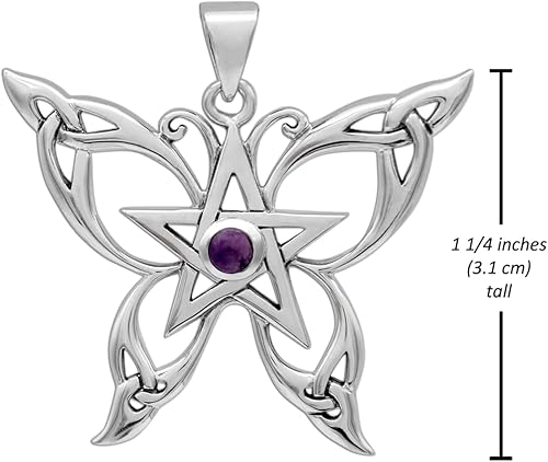 Miniatura 3 de Dryad Design Colgante de pentagrama de mariposa con diseño de brujería Wicca de plata de ley y amatista natural, Plata esterlina, Amatista