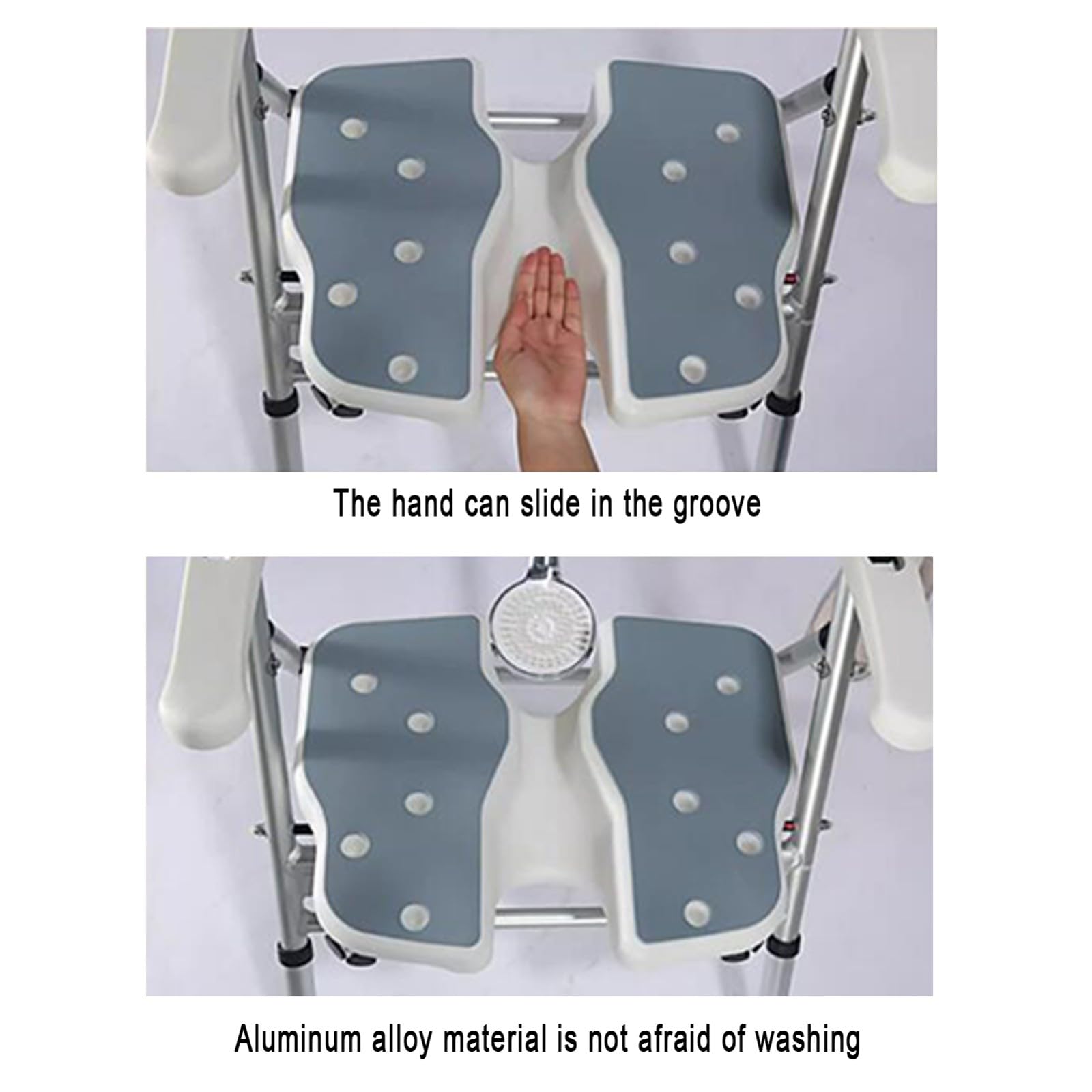 Sedia da doccia pieghevole con braccioli e schienale, sedia da doccia regolabile in altezza in 6 gradini, design antiscivolo, adatta for anziani, disabili, anziani e donne incinte