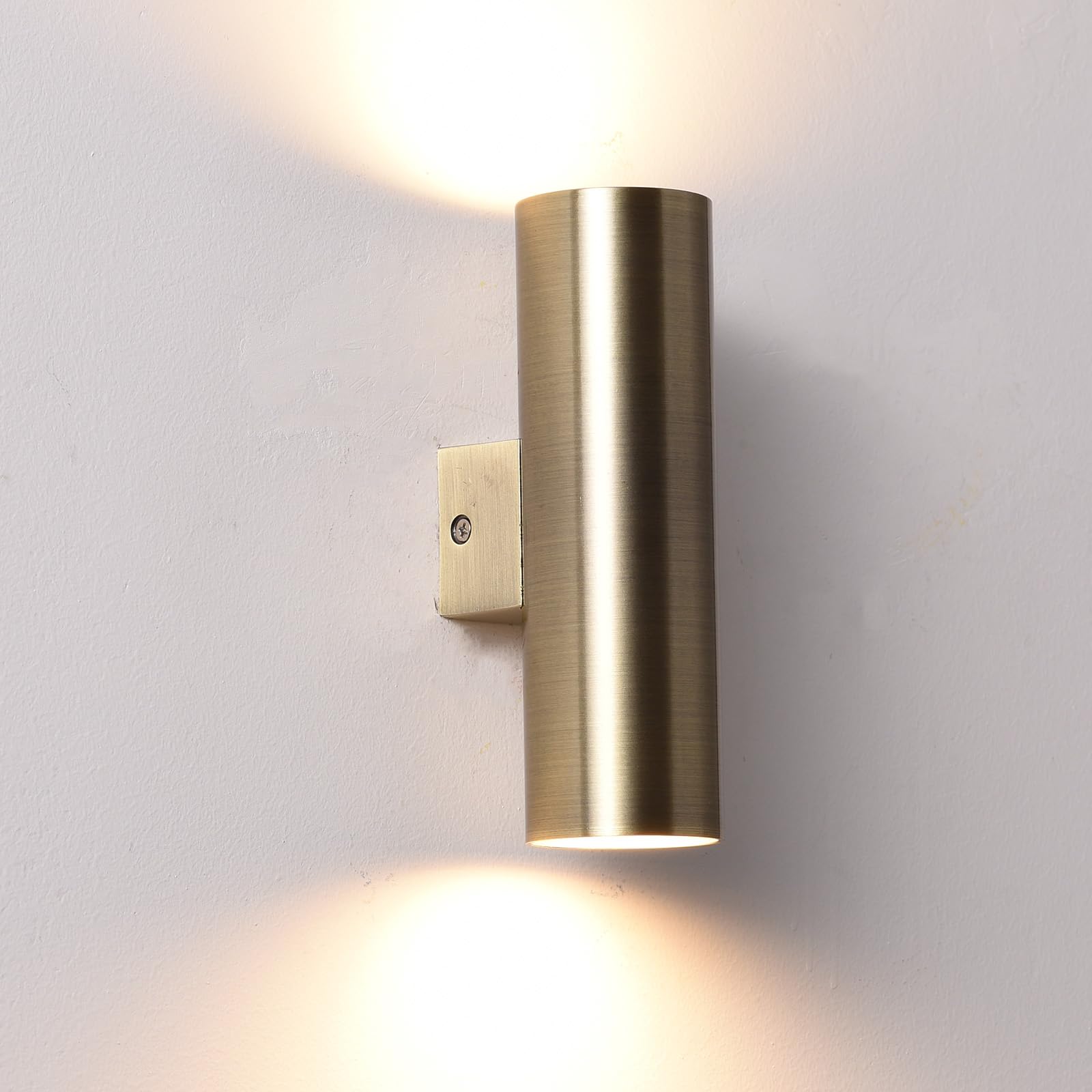 Alpinaluz Antique Gold Brass Wall Sconce – Up and Down Light, Cylindrical Design in Metal with Satin Finish, 2 GU10 Sockets, Modern Style for Hallway, Bedroom and Living Room — image 1