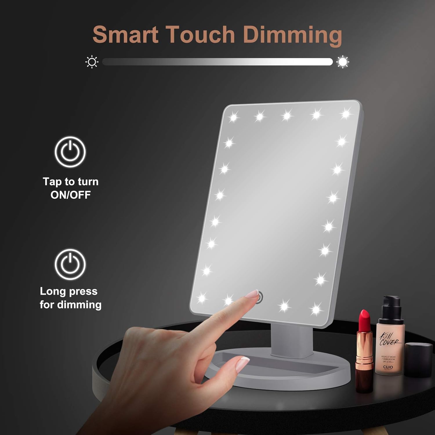 COSMIRROR Lighted Makeup Vanity Mirror with 10X Magnifying Mirror, 21 LED Lighted Mirror with Touch Sensor Dimming, 180°Adjustable Rotation, Dual Power Supply, Portable Cosmetic Mirror (White) : Beauty & Personal Care