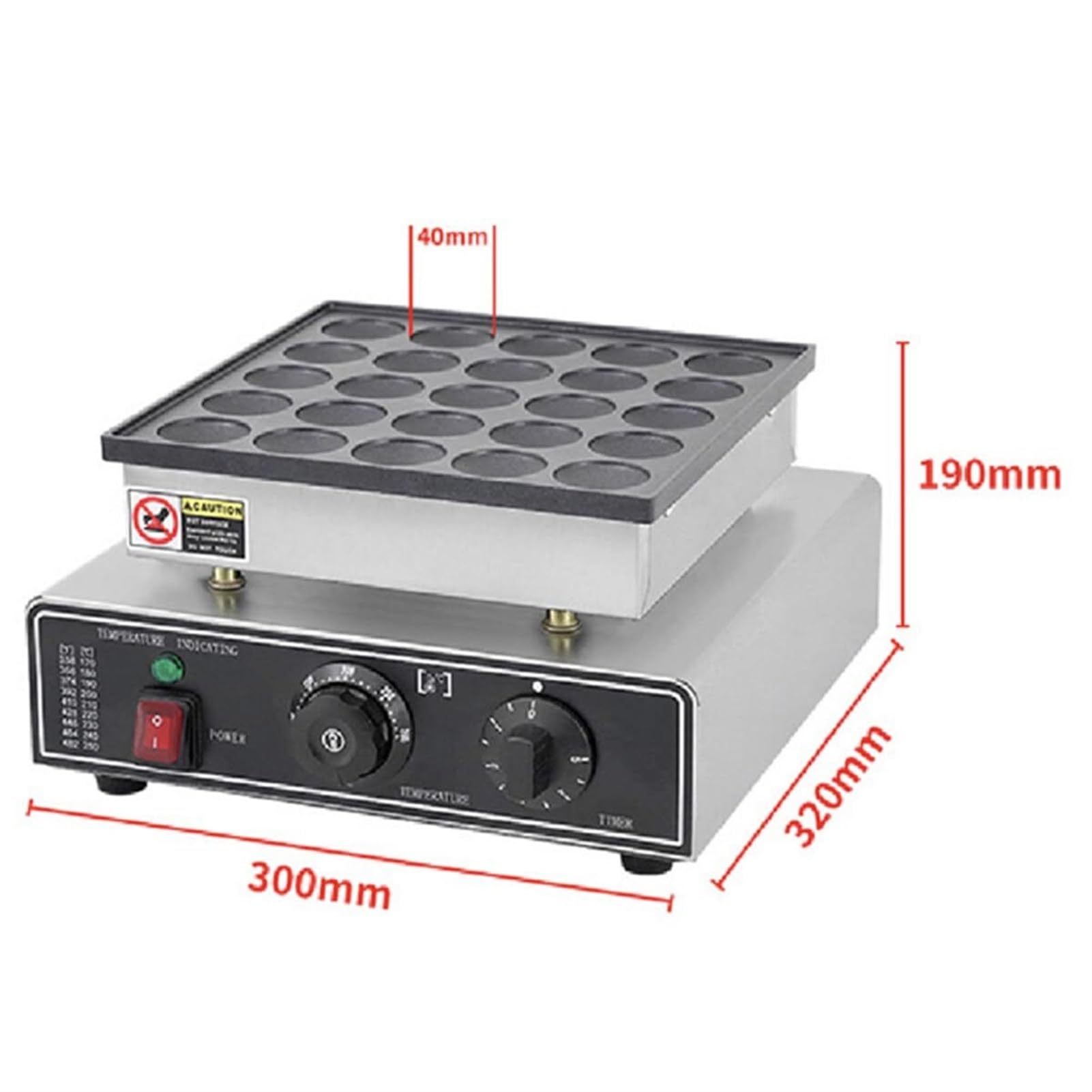 Mini macchina per pancake olandesi da 850 W con 25 fori, antiaderente, per torte e waffle, ideale per la cucina di casa, ristoranti e panetterie.,