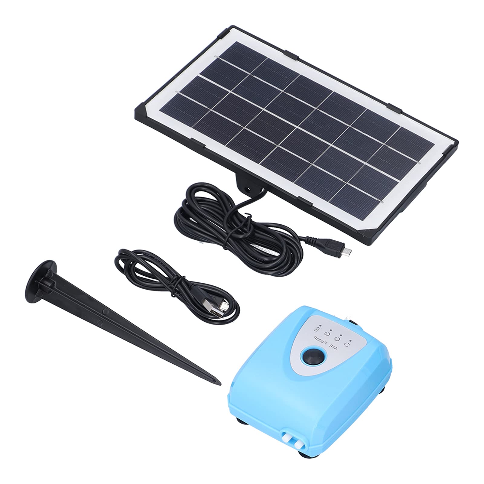 FTVOGUE Solarbetriebener Sauerstoffgenerator aus Messing und Kunststoff, Teichbelüfterpumpe, 3,7 V, 4000 MAh, 15 Stunden Laufzeit, 2 Modi, USB und Solaraufladung, für Aquarien, Teiche, Angeln Im
