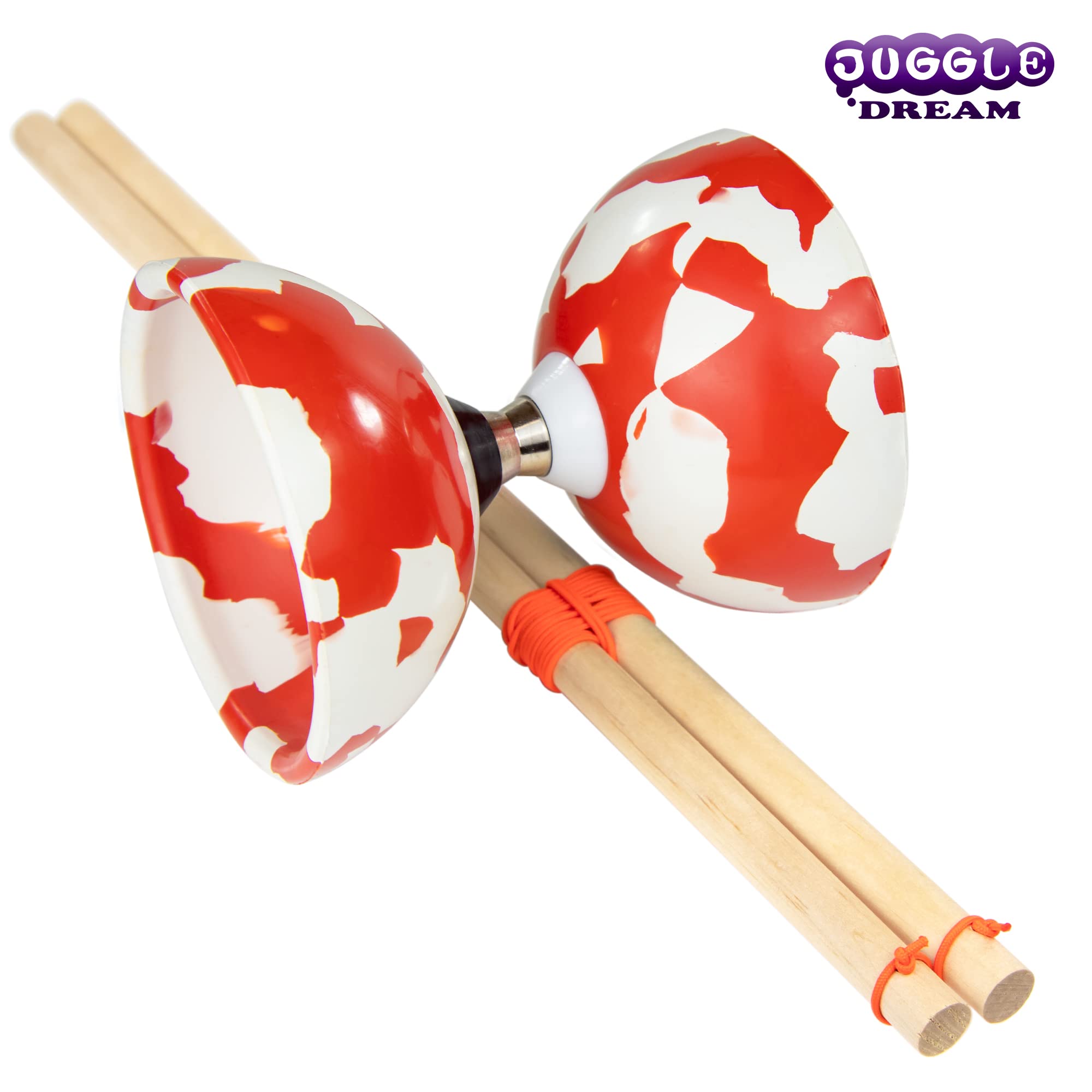 Juggle Dream Jester Diabolo Set de Jonglage avec Diabolo à roulement à Billes, Baguettes en Bois et Vidéo d'apprentissage en Ligne (Rouge/Blanc)