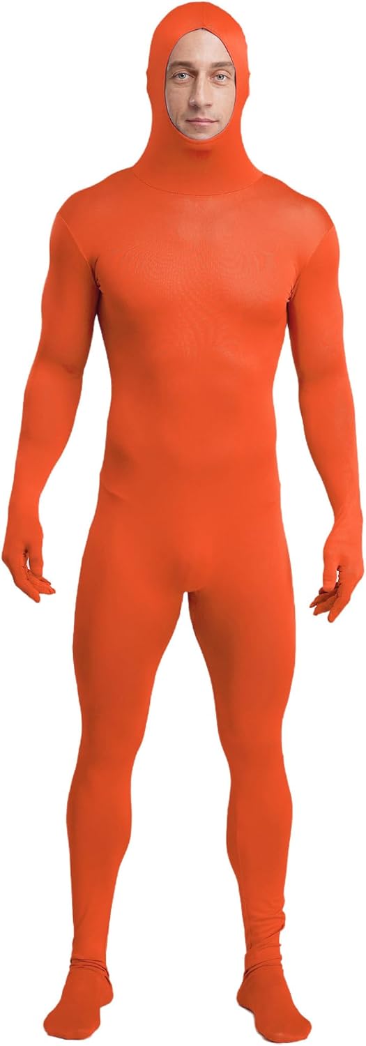 Vxuxlje Mens See Through Zentai Costume Open Face Hooded Gloved Full Body Bodysuit Clubwear
