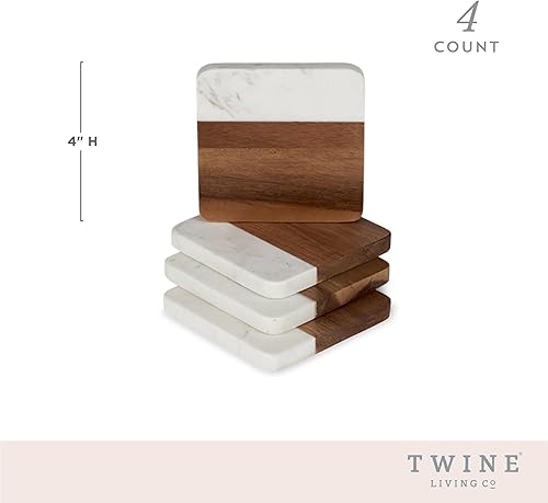 Miniatura 3 de Twine Posavasos de mármol y acacia, posavasos cuadrados modernos, madera de acacia, mármol, protege mesas y superficies, juego de 4