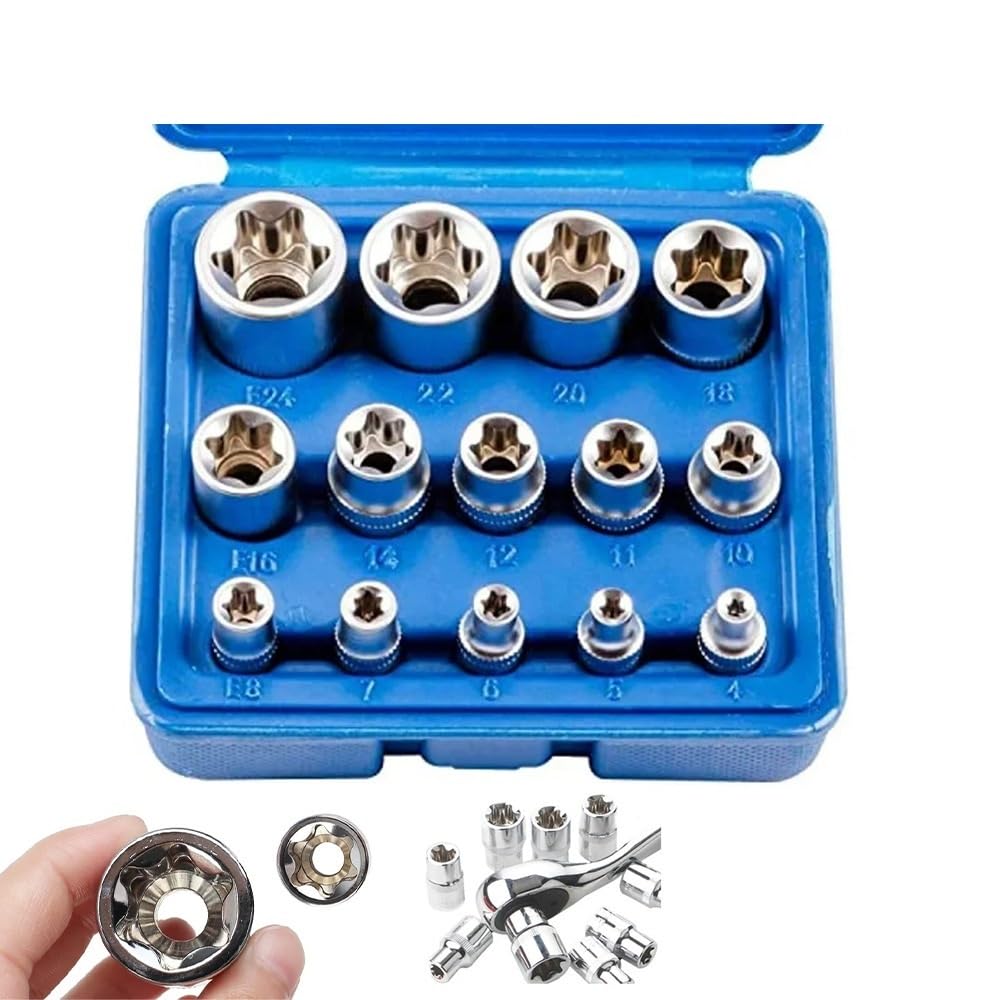 Zestaw nasadek gwiazdowych E-Torx z obudową Napęd 1/4, 3/8, 1/2 cala zewnętrznych E4-E24 Zestaw przedłużek(1-4 5PCS)