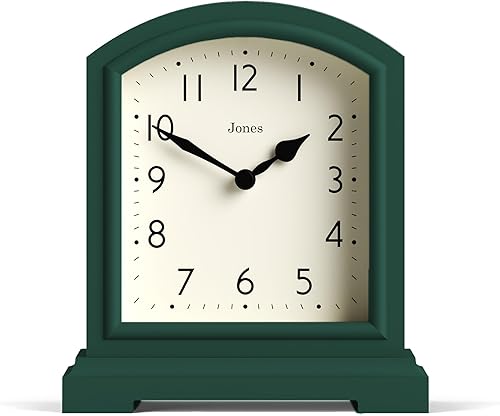 Miniatura 10 de JONES CLOCKS® Tavern - Reloj de repisa Diseño moderno de arco superior Verde espárragos Estilo clásico contemporáneo para escritorio, mesa