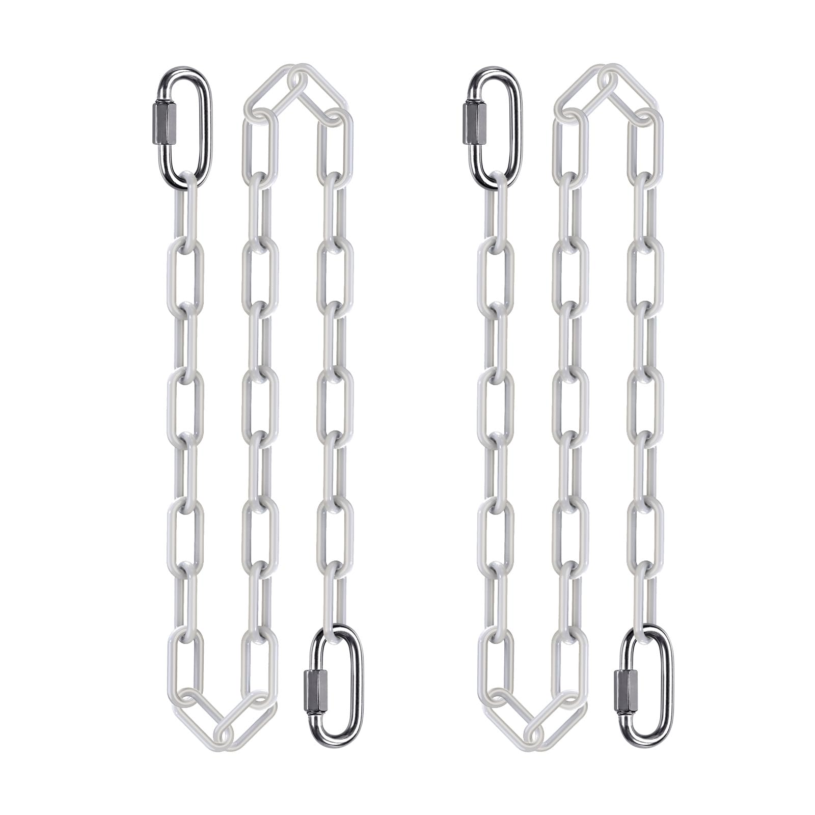 BeneLabel 2pcs Swing Chains, 150cm Hammock Chair Chain Heavy Duty Adjustable Metal Boxing Hanging Supplies with Carabiners Colored Punching Bag Sandbag Extender Kit, 5mm Diameter, 1000lbs/White