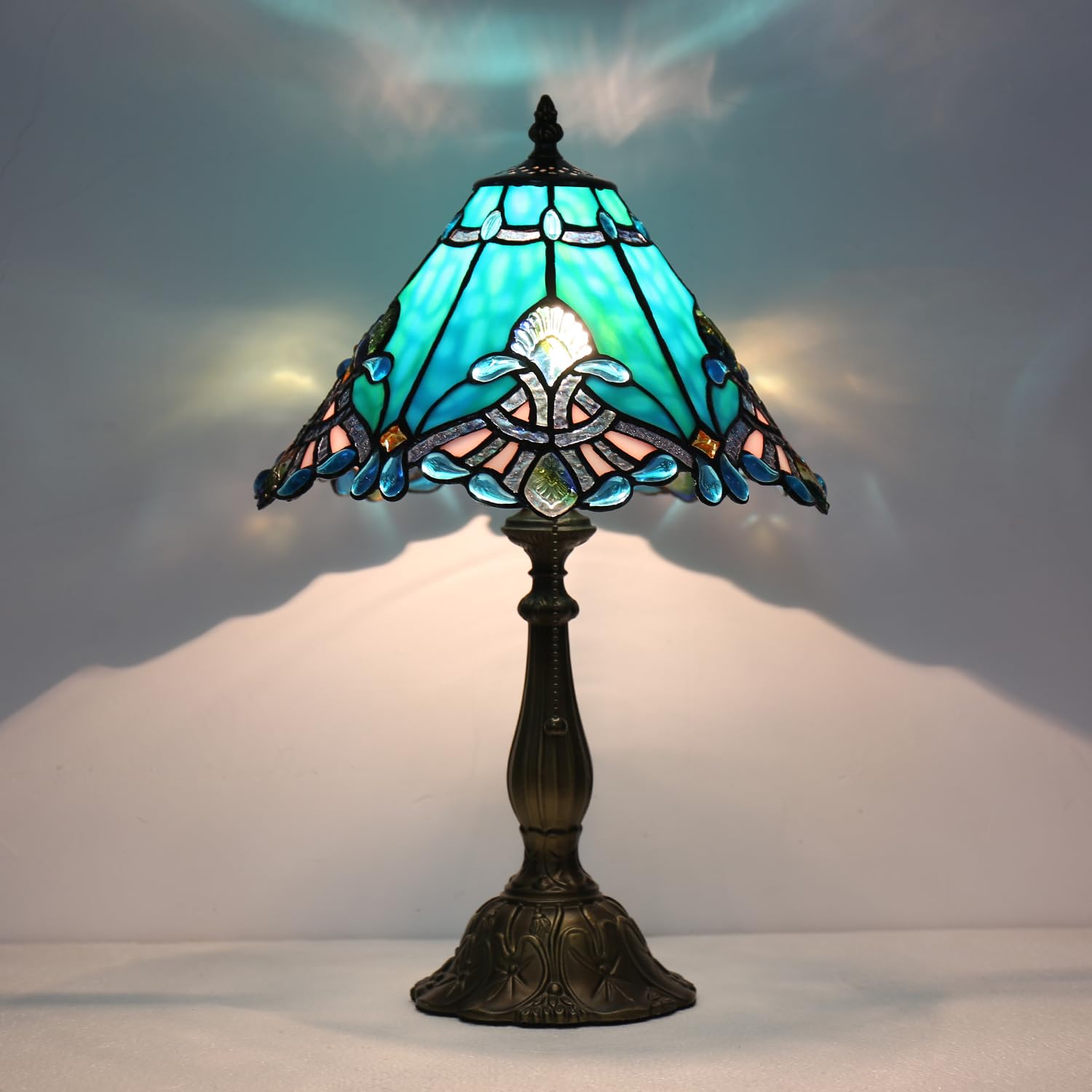 TFNTCYG Tiffany Table Lamp,sea Blue Victorian lamp,12x12x19 Inche