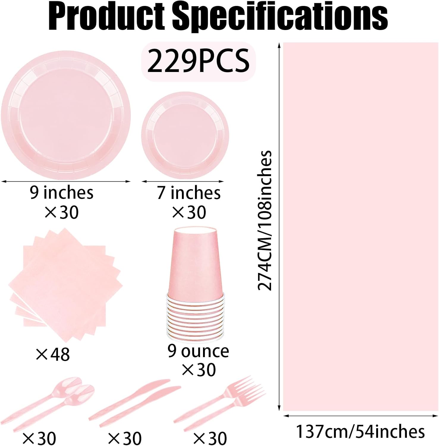 TWOWYHI 229PCS Pink Party Supplies Set Paper Disposable Plates Cups Plastic Spoons Forks Knives Pink Napkins for 30 Guests Disposable Party Dinnerware Sets for Wedding Birthday Parties - Image 2