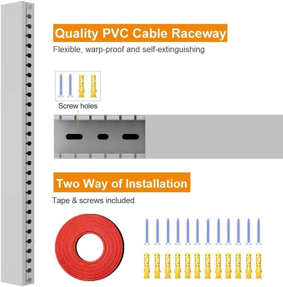 Cable Raceway Kit, 138 inch Open Slot Wiring Raceway Duct with Cover Cable Management System to Hide Under Desk/TV/Computer/Power Cords - 15.4 X 1.6 X 0.8 Inch(LWH) : Electronics