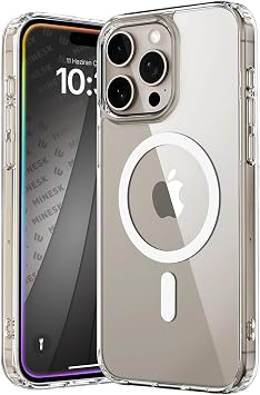 Minesk iPhone 15 Pro Max İçin Magsafe İle Uyumlu Kılıf Ultra Şeffaf Görünümlü ve Çember Kısmı Boya Olmayan Yeni Versiyon (Kristal Şeffaf)