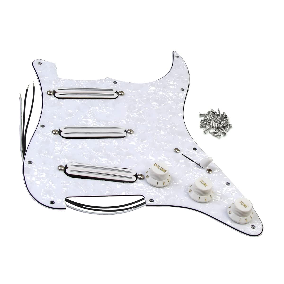FLEOR 11 agujeros SSS Prewired Loaded Pickguard con Alnico5 doble carril caliente alta salida juego de pastillas para ST SSS Style Guitarra Perla blanca